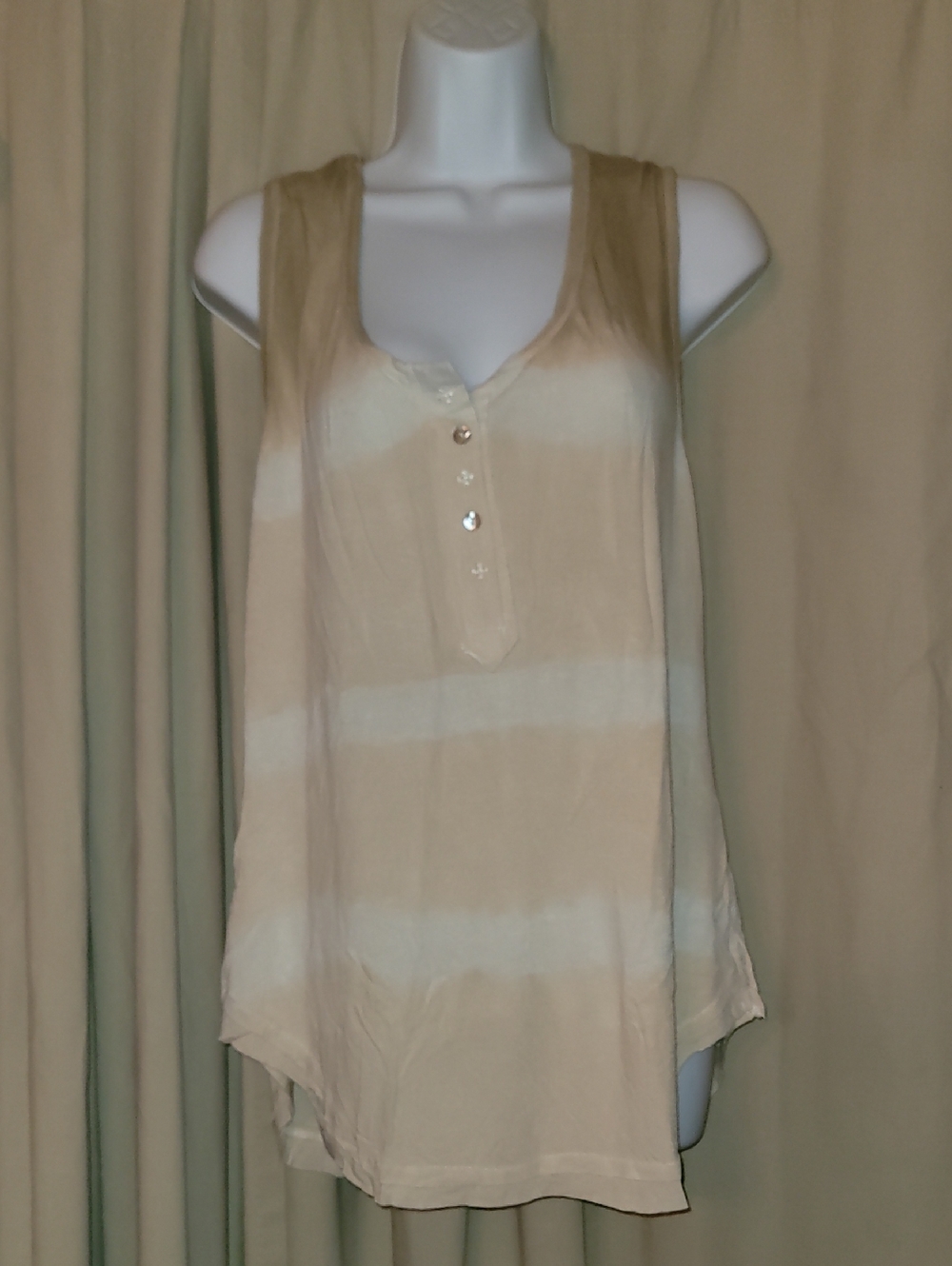 POL Beige and Cream Striped Sleeveless Tank